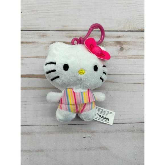 Hello Kitty 4" Plush Keychain Sanrio 2022 Bullsitoy Striped Outfit Pink Bow - Picture 1 of 5